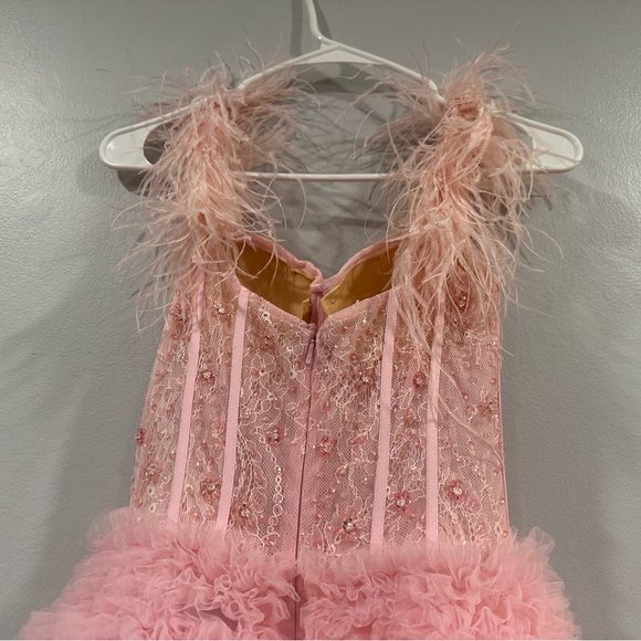 Sherri Hill 54906 Off shoulder Ruffle Skirt Corset Bodice Gown Prom Pink sz 4 - Picture 8 of 10